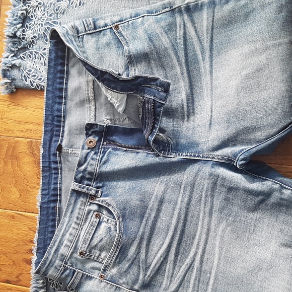 Orange Fashion Village Cropped Fringe Embroidered Jeans Light Wash Size L - Picture 2 of 16